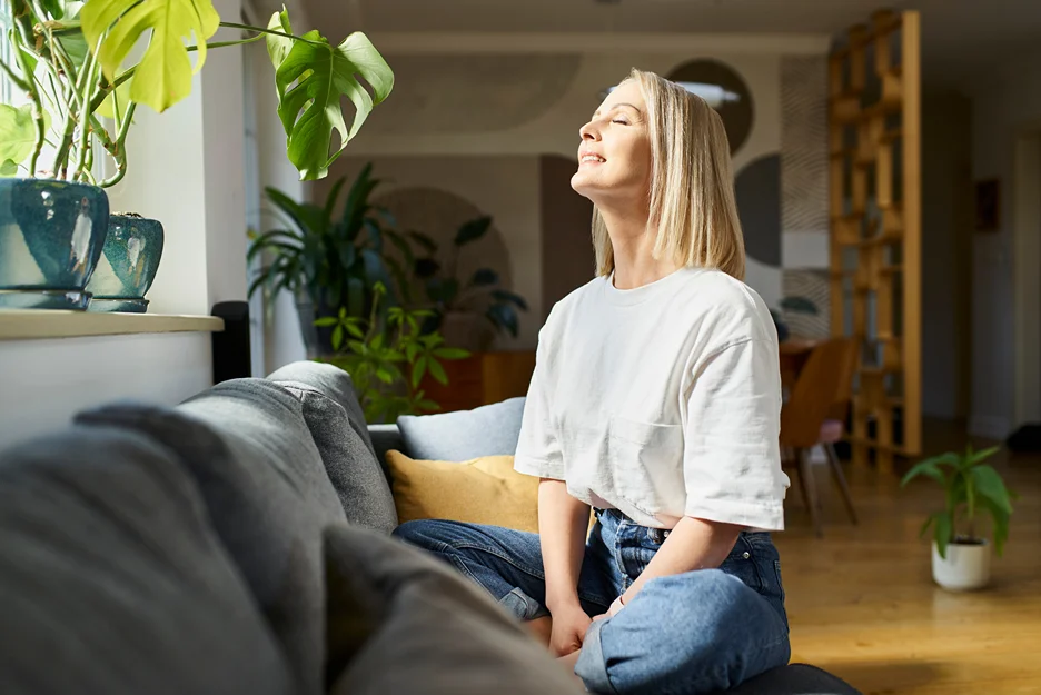 a relaxed woman on the couch