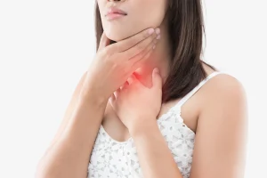a woman suffers from neck lymph node pain