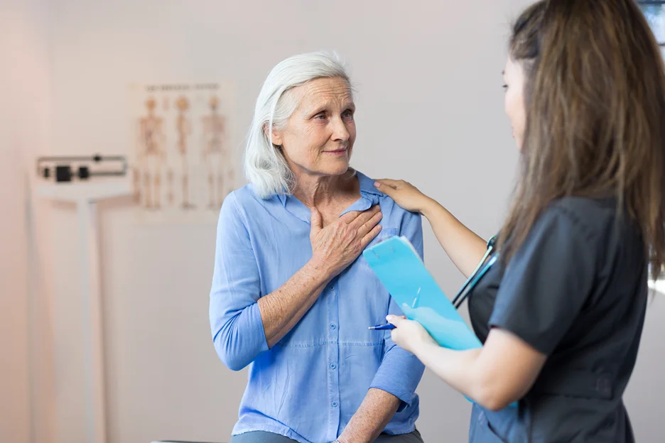 doctor and patient consult on chest pain left side and back