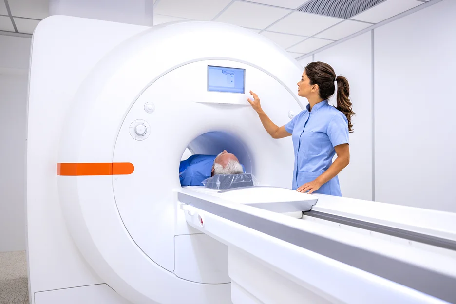 a man undergoes MRI scan for sciatica pain